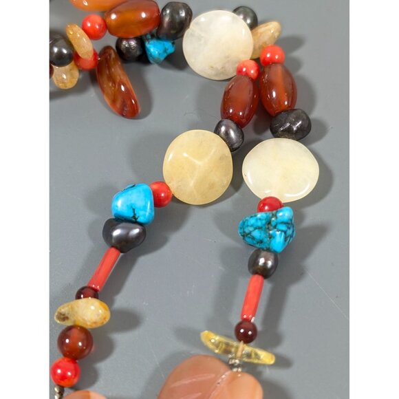 Artisan Faux Turquoise Stone Agte Quartz Long Tassel Flex Choker Necklace Boho W - Picture 4 of 10